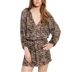 Joie Dress Women’s Size Medium Multicolour Brown 100% Silk Long Sleeves Surplice